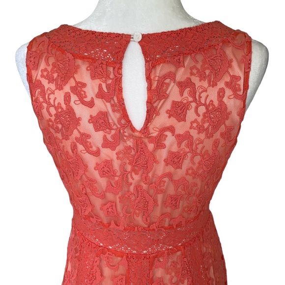 Sundance Emma Coral Orange Lace Cutout Flare Dress - 4 - Picture 8 of 12